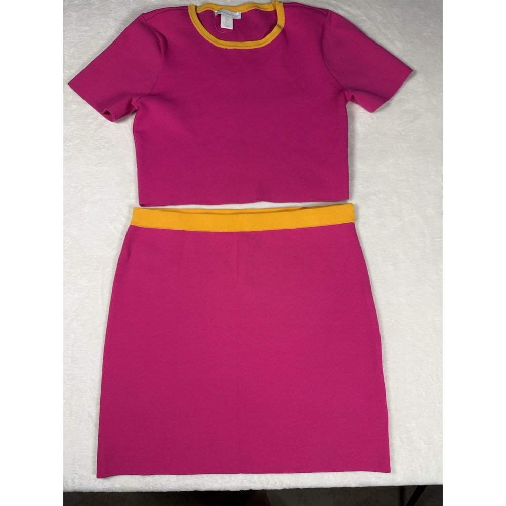 House of Harlow 1960 Pink Knit Crop Top Mini Skirt Set Women's Large L